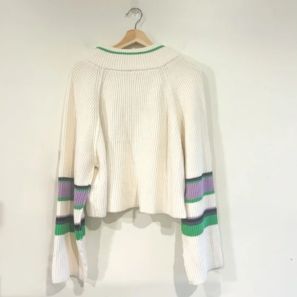 Free People Greta Stripe Half-Zip Mock Neck Sweater Size Large NWT - Picture 7 of 15
